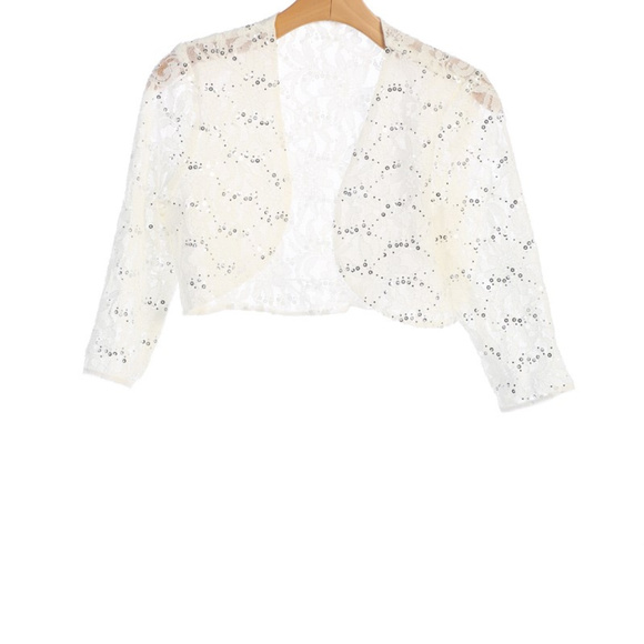 Navy Lace Bolero Jacket Shrug 3/4 Sleeves Lined - Picture 6 of 9